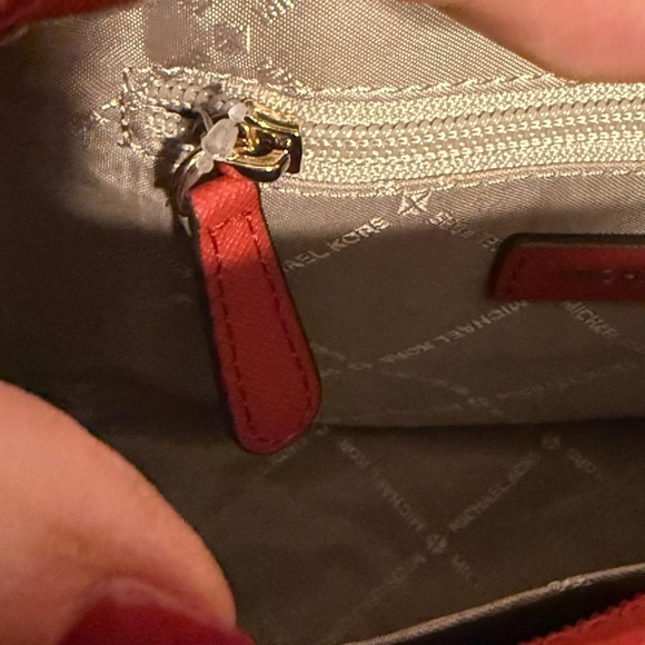 Michael Kors Crossbody Bag Womens Red Saffiano Leather Small MK Tote Purse - Picture 9 of 14